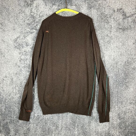 KJUS Sweater Mens 54 XL Brown V-neck Wool Cashmere Blend Soft Preppy Pullover - Picture 2 of 7